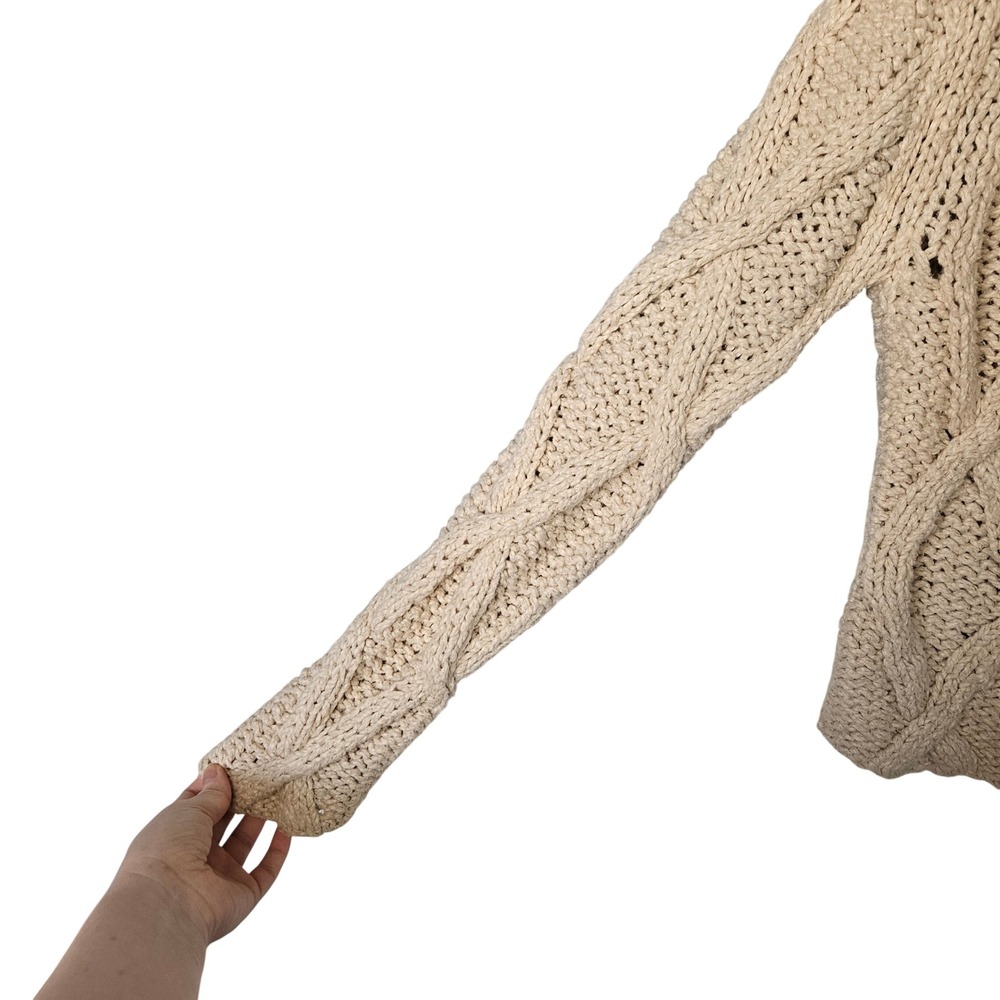 Sundance Beige Diamond Cable Knit Turtle Neck Sweater Silk Cotton Womens Large - Picture 4 of 5